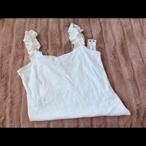 White Bodysuit Tank Top w Ruffled Straps